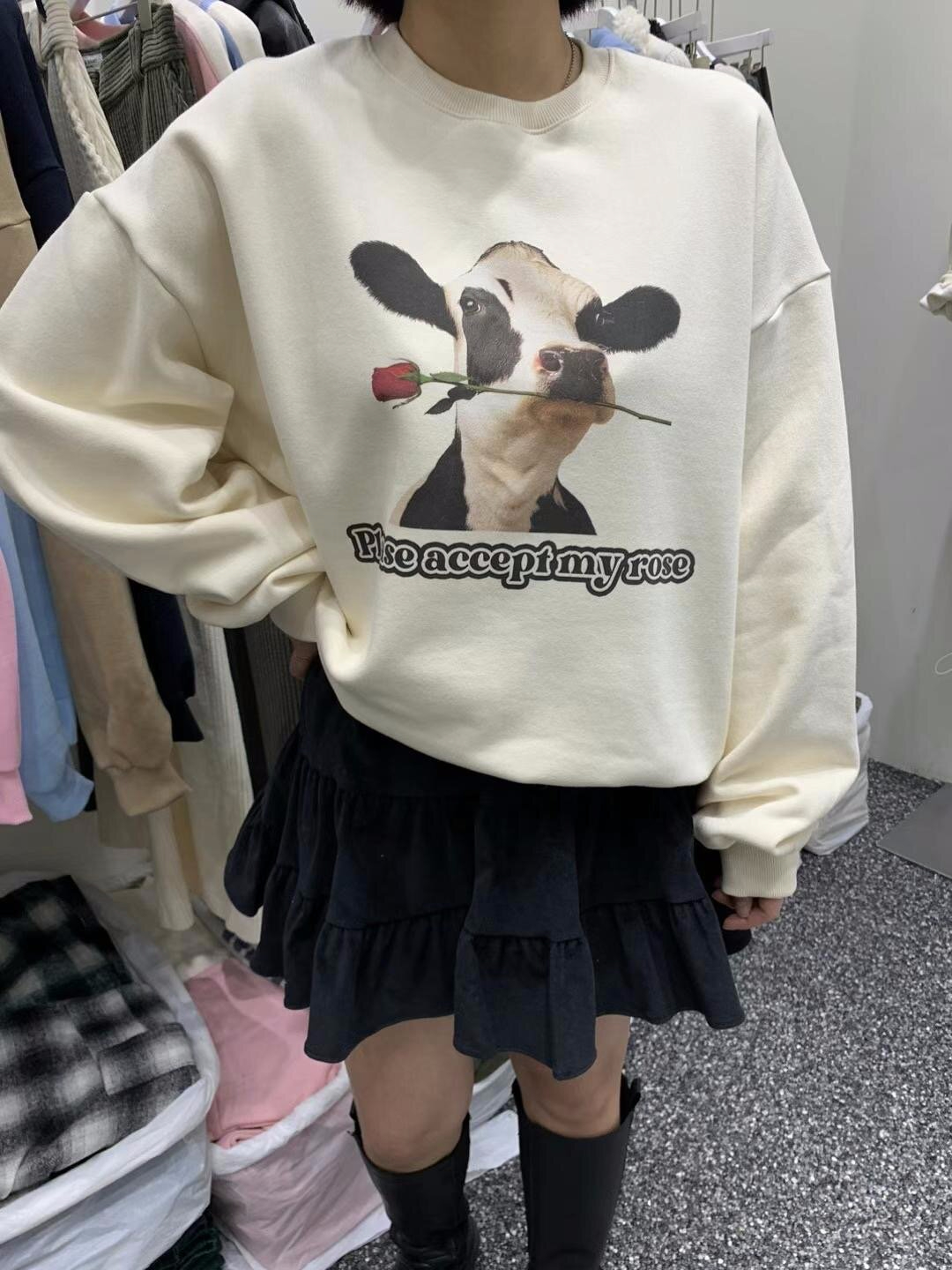 2023 New Casual Dongdaemun Plush Velvet 250g / Large David's Round Neck Autumn and Winter Sweatshirt Women's Plush