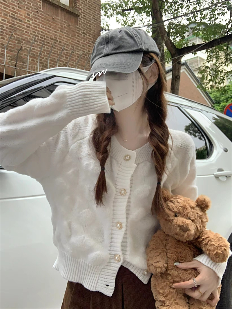 實拍 新款高級感針織毛衣開衫外套女秋冬季寬鬆短款慵懶長袖上衣