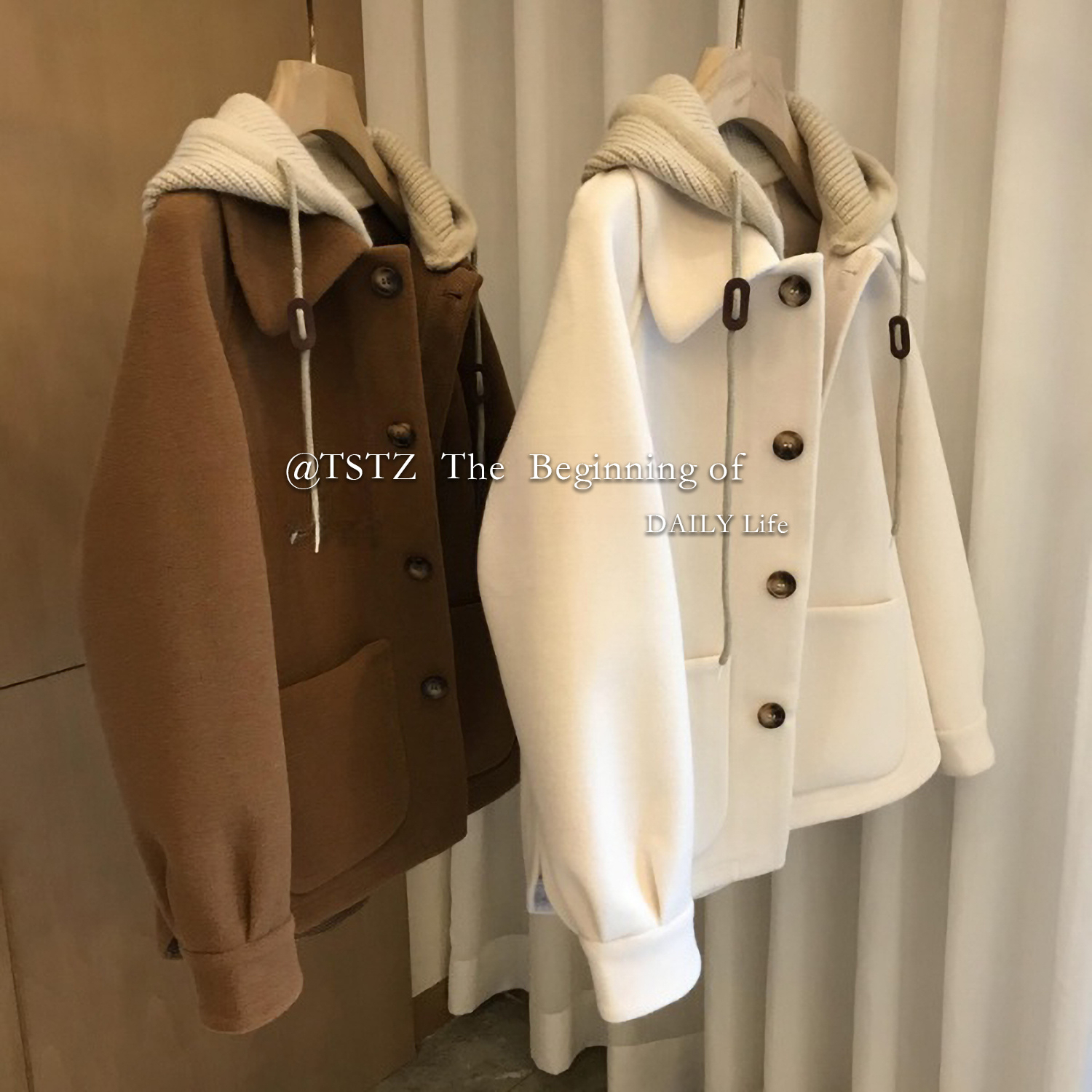 Tstz Ah Si is highly recommended in early winter!  Stitched knitted hooded woolen coat for women autumn and winter design niche coat