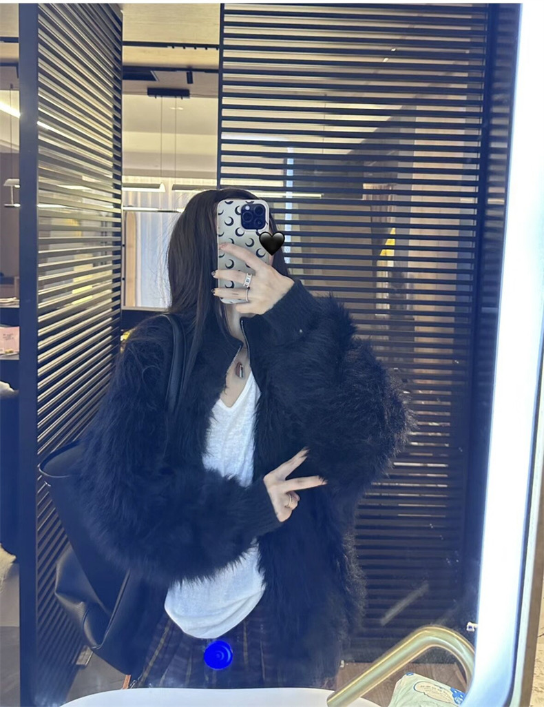 American style imitation mink sweater jacket for women in autumn and winter Maillard wear loose thick knitted cardigan top