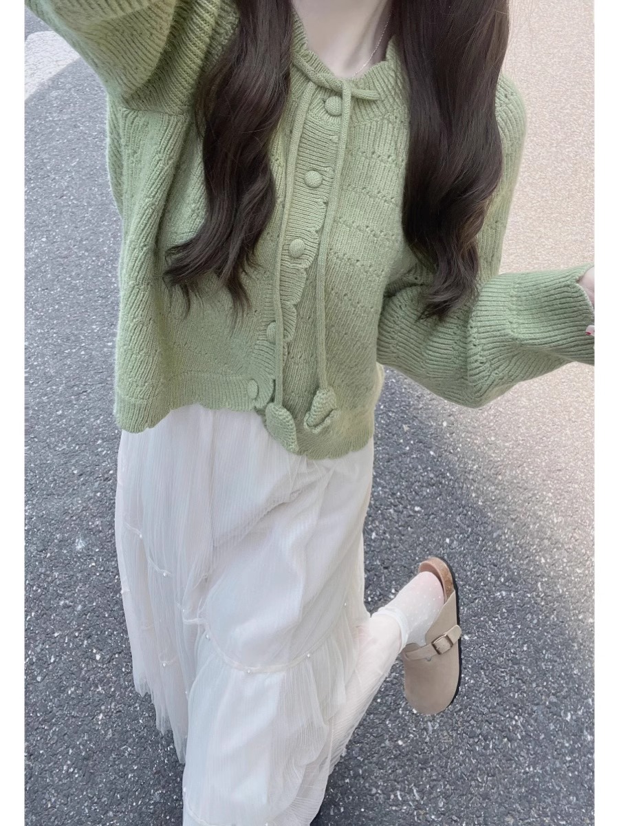 Early autumn and winter lazy style sweater jacket knitted cardigan French skirt Korean drama heroine wears two-piece suit