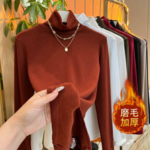 The bottoming shirt is fashionable and fashionable. 2023 autumn and winter high-end T-shirt with high collar and velvet long-sleeved top.