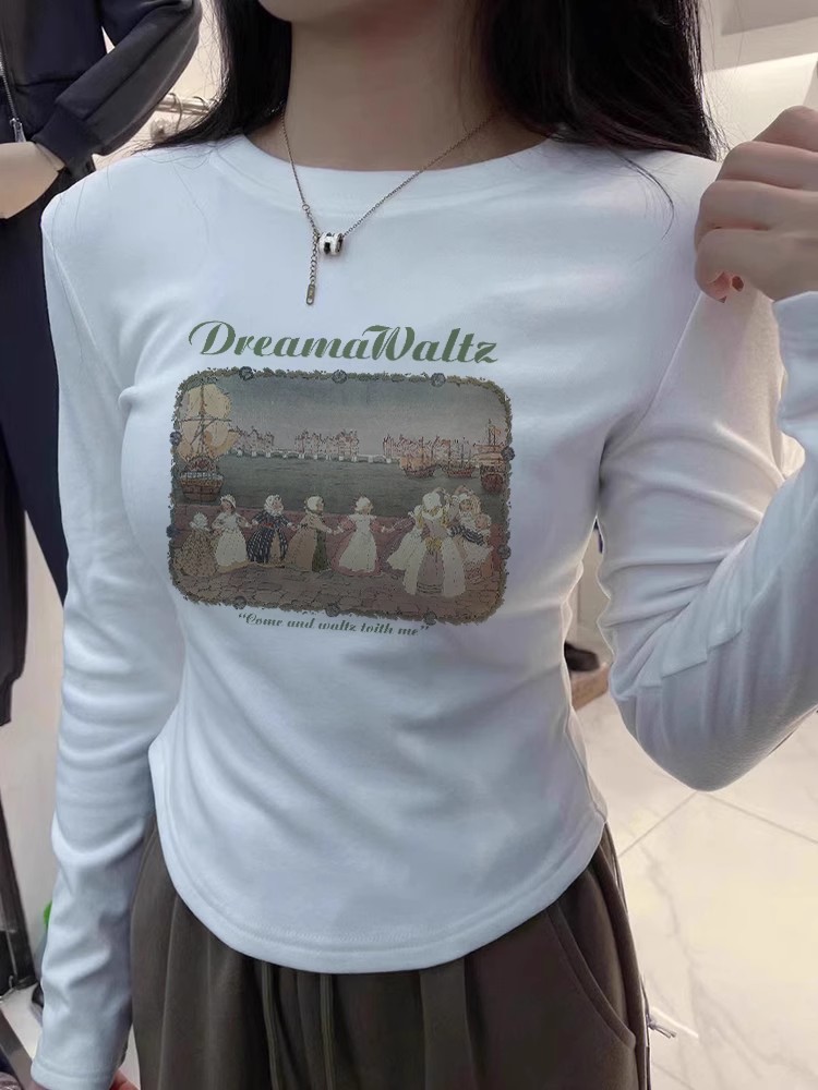 Autumn and winter new style German velvet T-shirt tops trendy ins girls American heavy-fitting thickened right shoulder short bottoming shirt