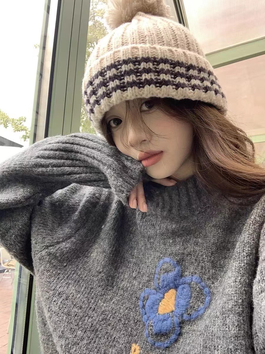 Xinbangbang Lazy style sweet crochet sweater top 2023 new autumn and winter casual versatile soft waxy sweater