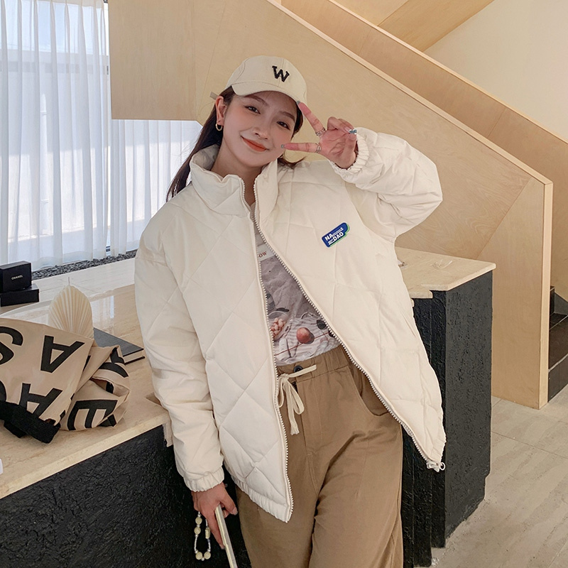 首發實拍新款寬鬆學生ins棉服oversize外套菱形格情侶羽絨服女