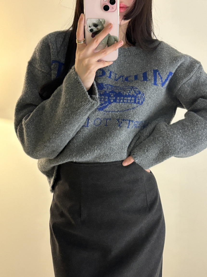 INS韓國東大門！簡約休閒字母提花寬鬆百搭慵懶長袖毛衣外套女