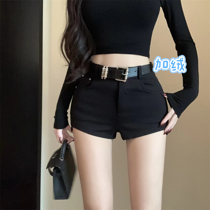 實拍  新款辣妹高腰黑色顯瘦百搭顯腿長街頭風女靴短褲