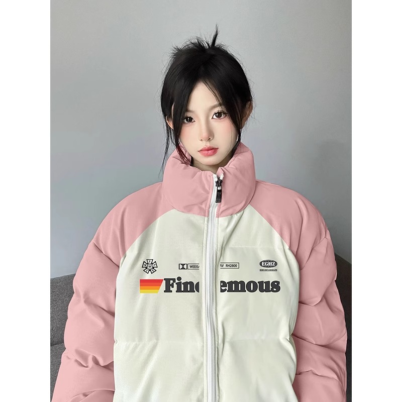 High-quality hand-stuffed cotton thickened winter new loose raglan sleeves color-blocked printed cotton coats and bread coats for women
