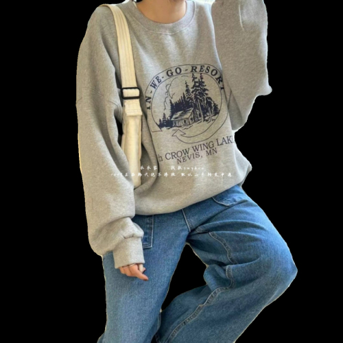  new casual Dongdaemun fleece 250g / large sweatshirt round neck autumn and winter sweatshirt for women plus fleece