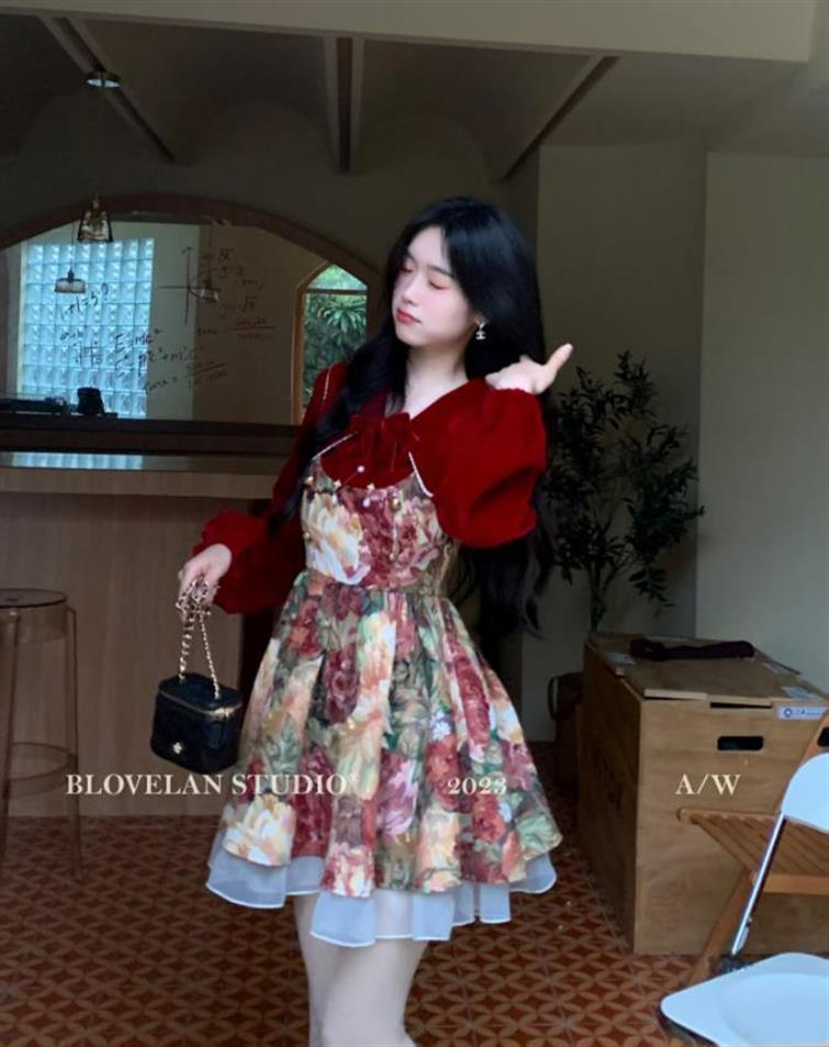 Original method + zipper lining top New Year's shirt age-reducing dress suit 2023 autumn and winter plants