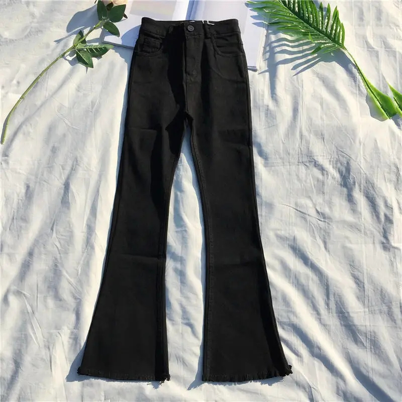 Jeans for women fat girls spring and autumn 2024 flared pants high waist slimming fringed stretch wide leg long pants