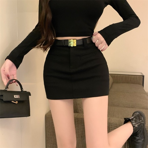 Real shot!  New thickened hot girl high-waisted belt covering hips, slimming, versatile butt-showing skirt