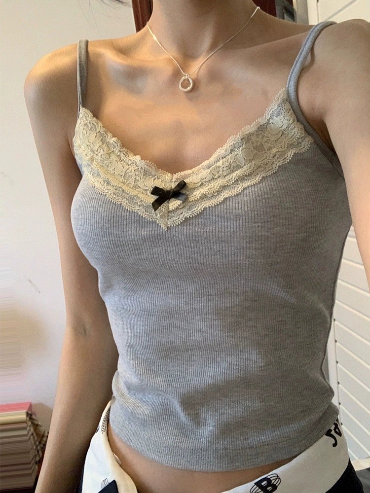 辣妹吊帶小背心女春秋2023新款蕾絲花邊外穿美背內搭短款上衣