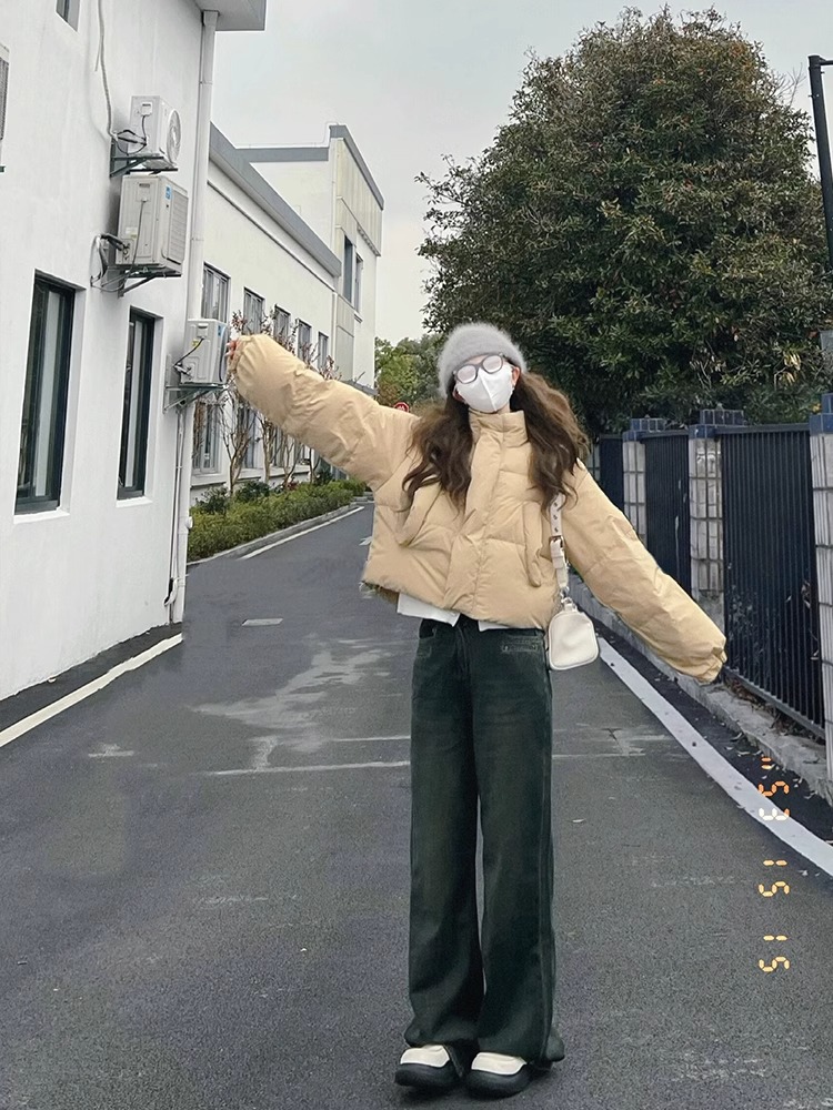 KK小熊東大門立領白鴨絨羽絨服女2023韓版小個子立領短款麵包服