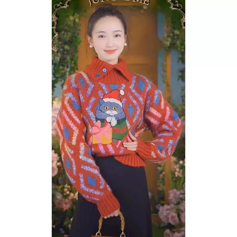 韓版慵懶風軟糯半高領毛衣女2023秋冬新款時尚設計感針織衫