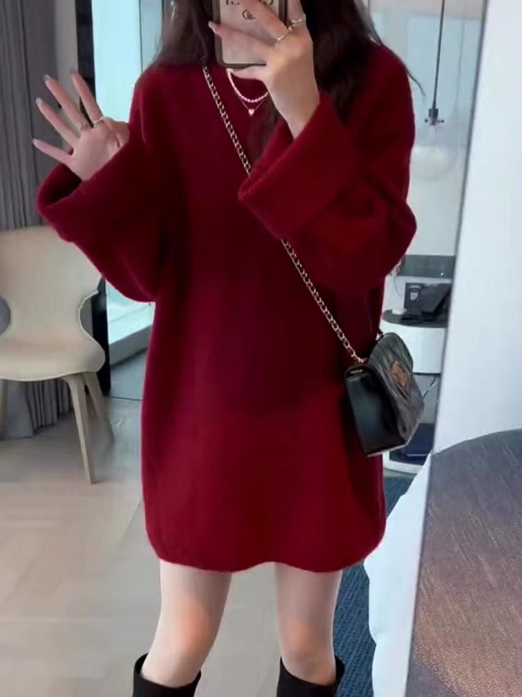 聖誕女裝氛圍感本命年衣服新年紅色毛衣女秋冬加厚慵懶風針織上衣