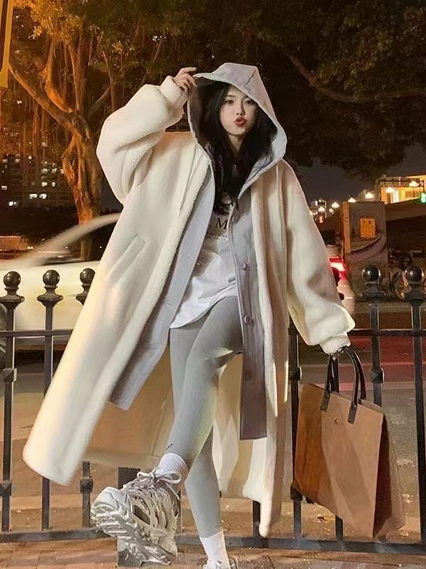 尺寸足韓國chic秋冬新款長款外套羊羔絨百搭寬鬆時尚外套ins