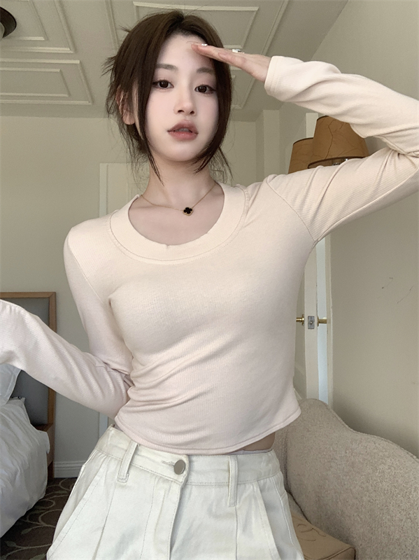 實拍 加厚磨毛保暖圓領長袖T恤冬季修身顯瘦內搭韓版打底衫