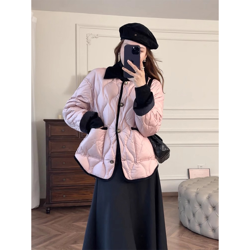 Official photo with lining polo collar rhombus style cotton coat for women winter loose bread coat for women