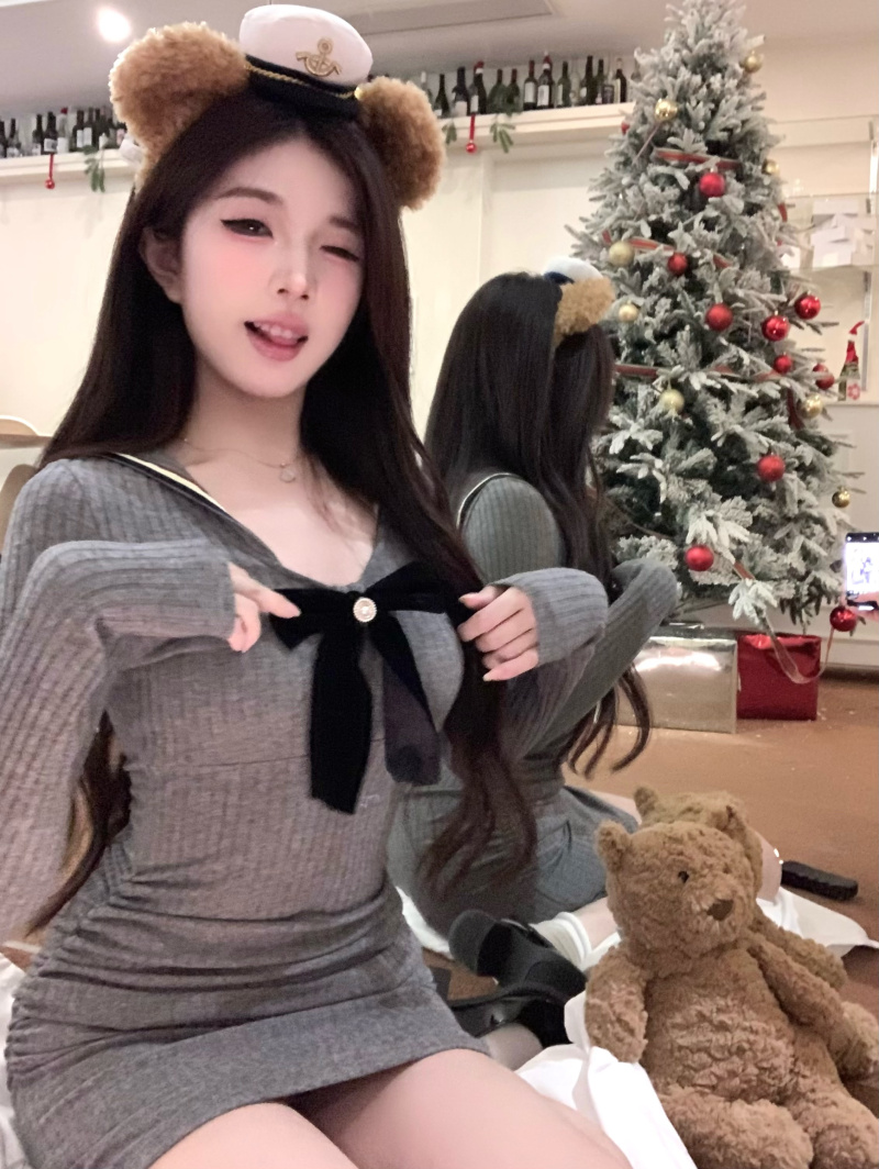 實拍~辣妹連衣裙氣質顯瘦修身包臀裙學院純欲設計感長袖裙子