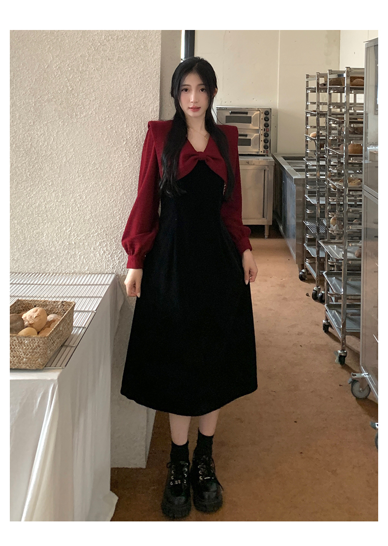 大碼胖mm秋冬赫本風高腰連衣裙美式淑女顯瘦遮肚子小個子長袖裙子