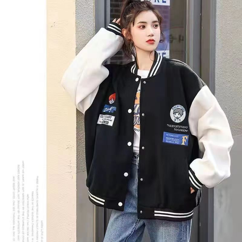 2023 Korean Autumn New Retro Hong Kong Style Baseball Jacket Loose Large Size Embroidered Street Student Jacket Women