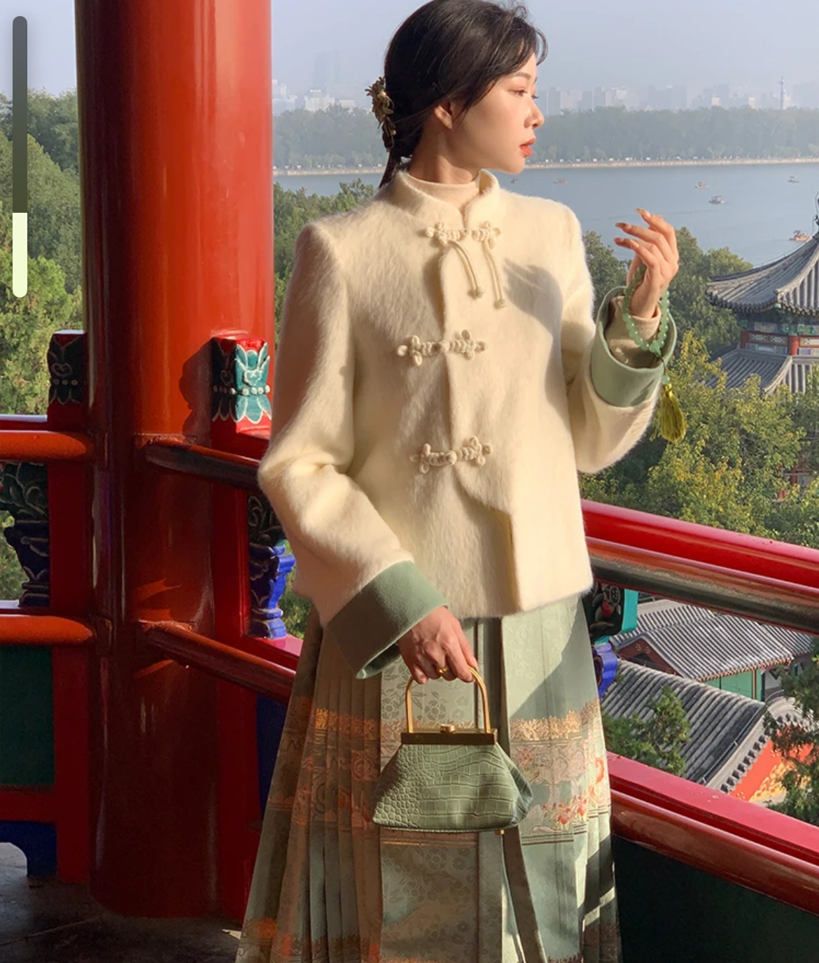 EIA一堯〈瑤池〉新中式國風旗袍套裝女秋冬外套+改良馬面裙兩件套