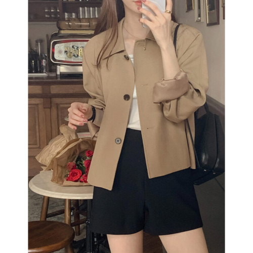 Korean style simple fashion retro lapel casual long-sleeved single-breasted 2024 spring and autumn new coat for women