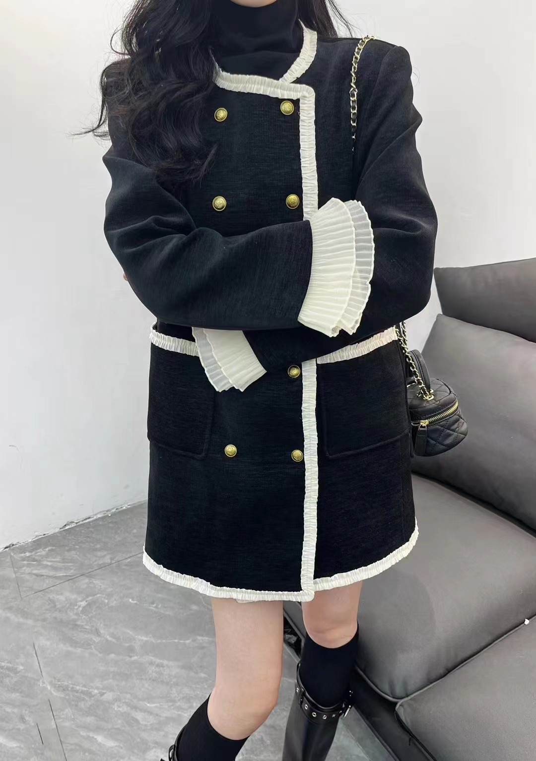 雙排扣中長款羽絨小香風外套女冬季法式高級感直筒顯瘦羊毛呢大衣