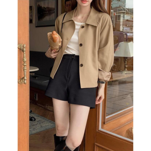 Korean style simple fashion retro lapel casual long-sleeved single-breasted 2024 spring and autumn new coat for women