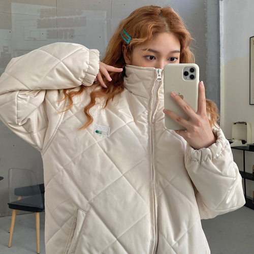 Real shot of Korean style plaid thickened bread coat and cotton padded coat