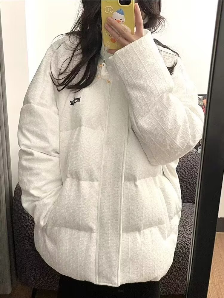 冬季棉衣棉服女美式復古麵包服寬鬆花紋肌理感加厚保暖棉襖外套潮
