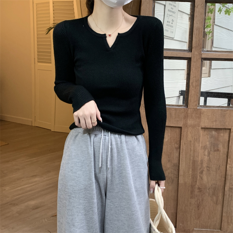 v領毛衣女2024年早秋新款洋氣打底衫內搭針織衫春秋修身長袖上衣