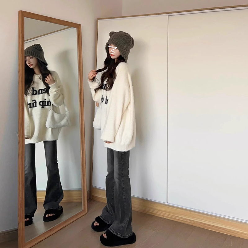 白色水貂絨軟糯毛衣女秋冬季2023新款加厚高級感慵懶風內搭小個子