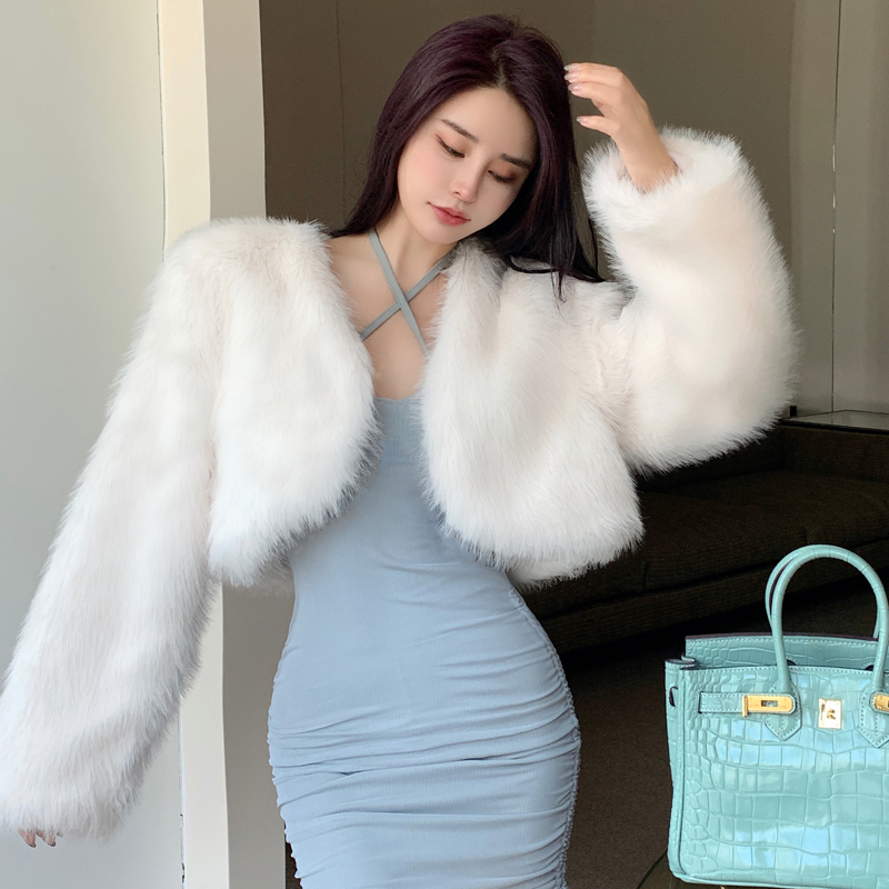 Real shot of Korean version of imitation fur eco-friendly fur coat for women in autumn new trendy street versatile short plush top