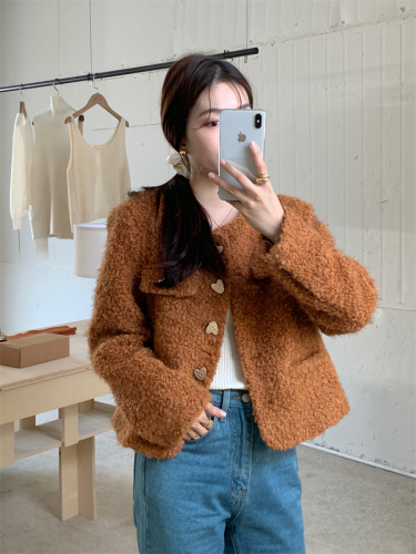 Actual shot~High-quality Korean-style sheepskin heavy coat and western-style top