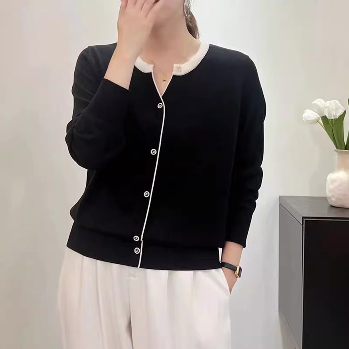 質檢官圖春秋新款長袖條紋針織衫女時尚氣質寬鬆休閒開衫上衣
