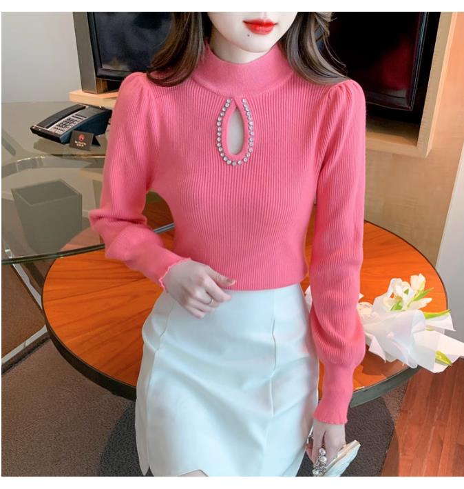 New autumn and winter design hollow half turtleneck sweater for women, slim fit sweater with bottoming shirt and trendy top