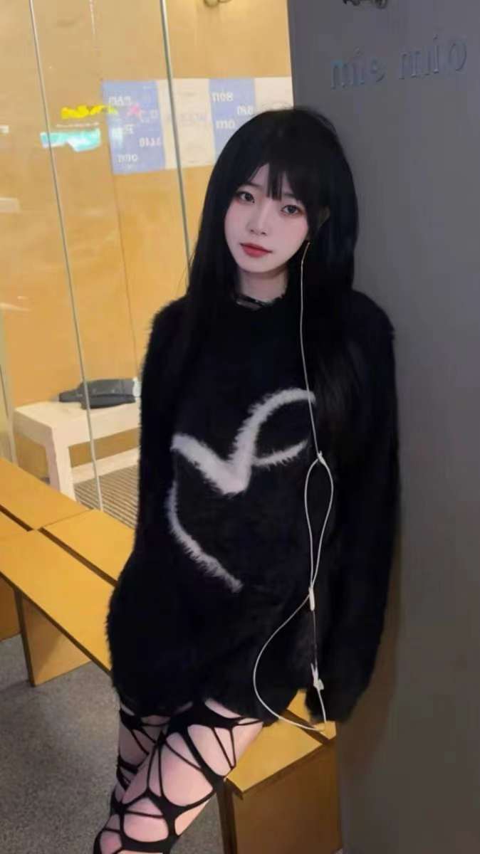 奶fufu軟糯慵懶風愛心水貂絨毛衣女秋冬2023新款馬海毛中長款上衣