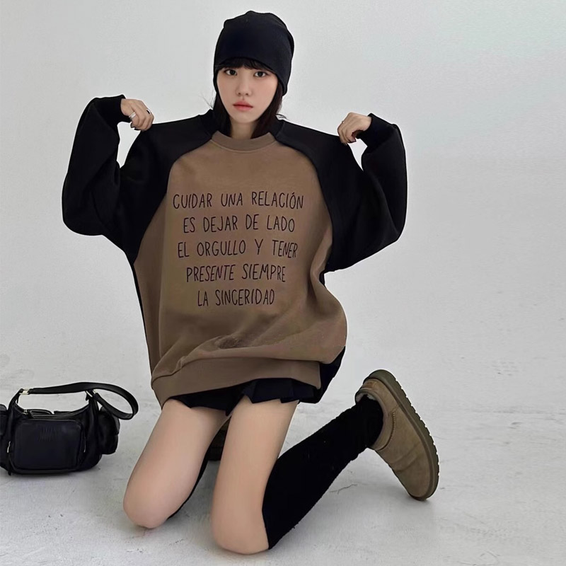 2023秋冬設計感小眾新款中長款套頭加絨衛衣女韓版寬鬆長袖打底衫