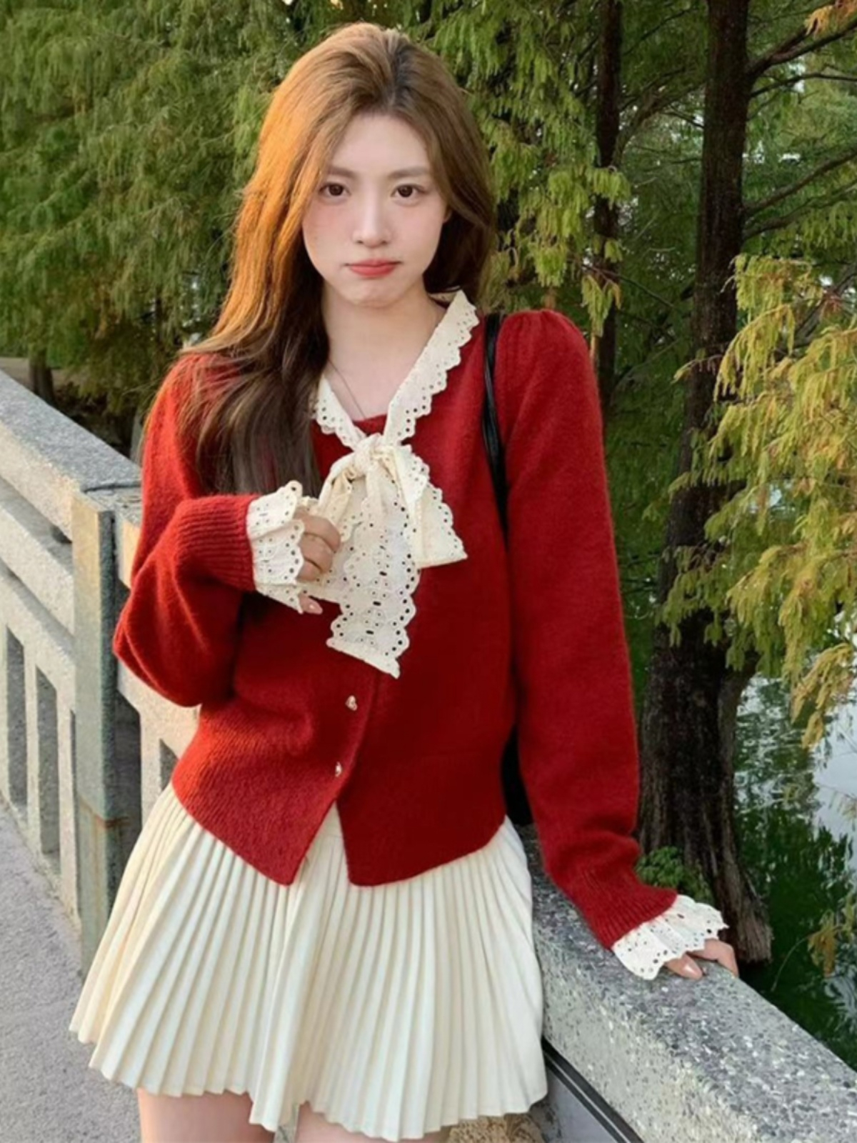 聖誕穿搭新年紅色毛衣女秋冬季2024新款針織開衫外套別致絕美