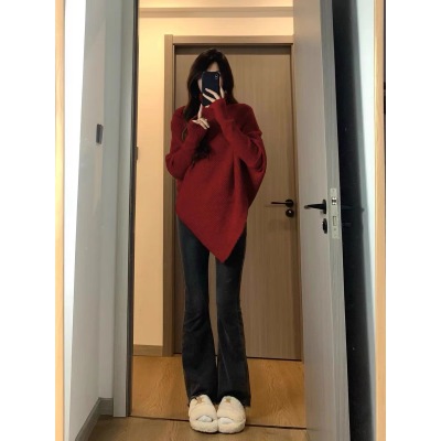 優質 新款不規則高領套頭毛衣女慵懶風軟糯寬鬆斗篷加厚針織