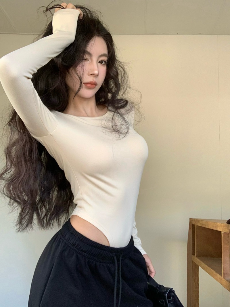 人棉抓毛有薄絨  修身磨毛圓領長袖內搭t恤女裝冬季打底連體上衣