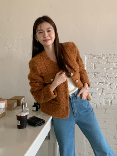 Actual shot~High-quality Korean-style sheepskin heavy coat and western-style top