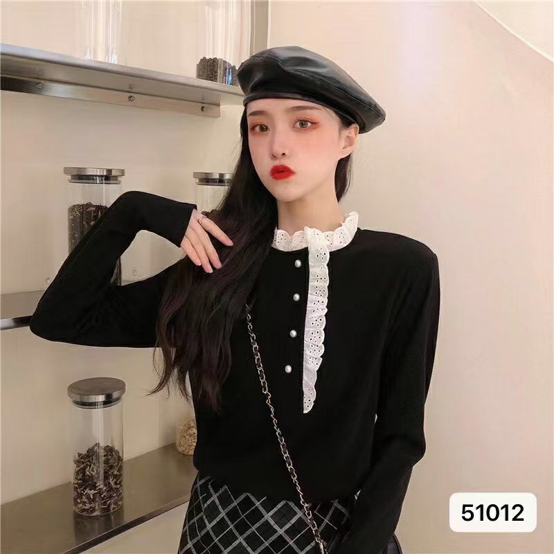 花邊高領內搭長袖針織衫秋季新款女加絨加厚修身毛衣打底衫上衣潮