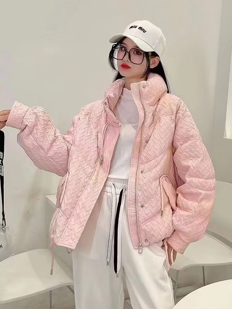 秋冬款羽絨棉棉服女短款立領顯瘦加厚高級感小個子米白棉衣外套潮