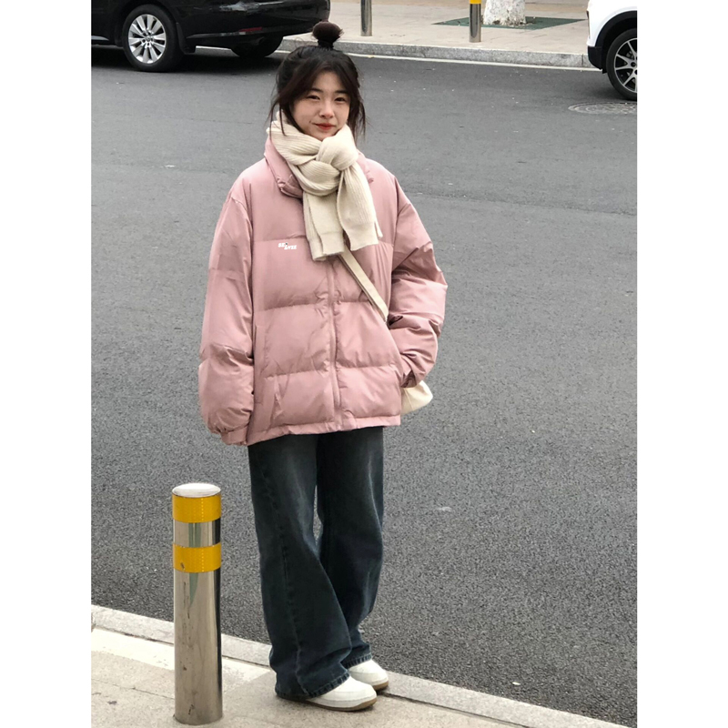 粉色加厚保暖學生麵包服冬季新款寬鬆小眾慵懶風立領百搭棉服外套