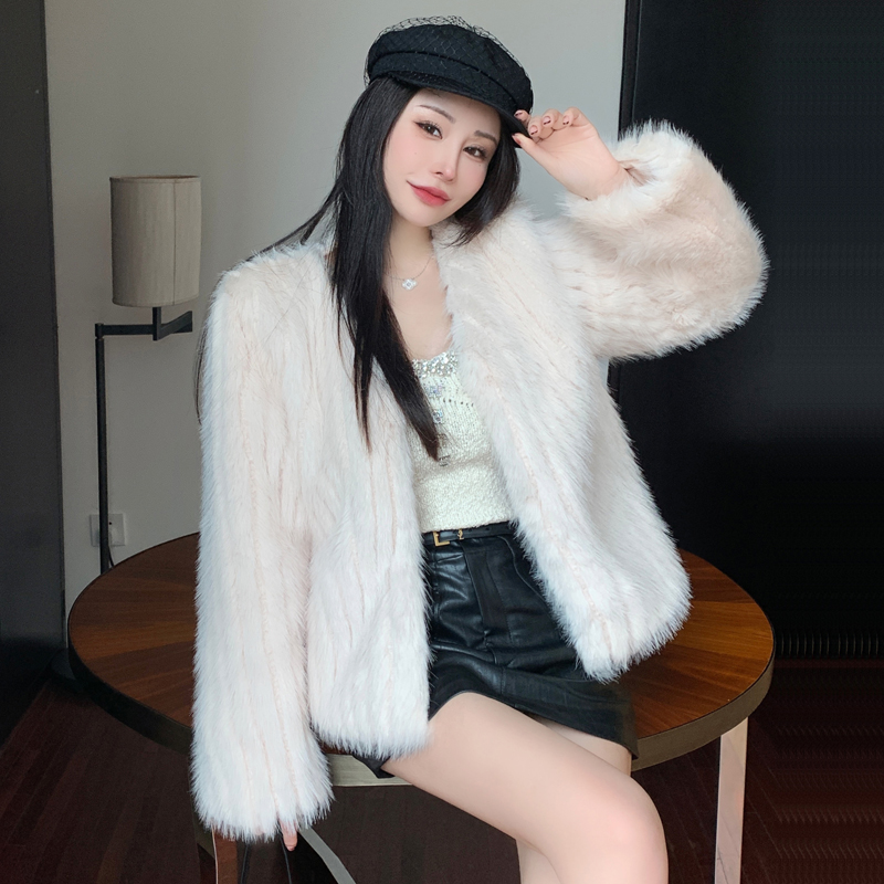 Real shot of "Lazy Sister" new fox fur double-sided woven eco-friendly fur coat for young women