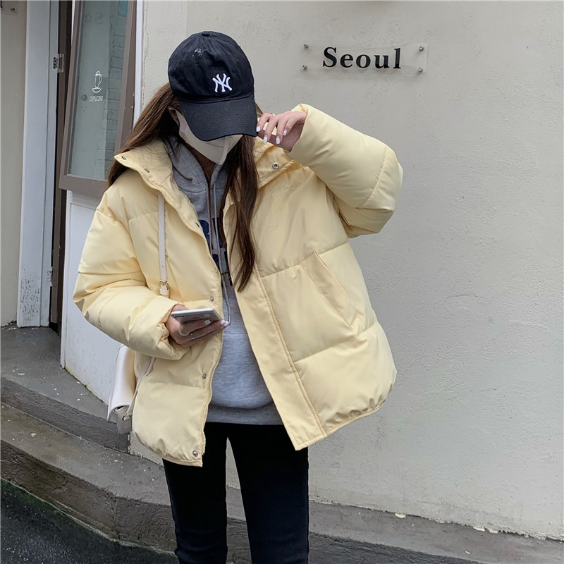 Actual shot~Korean style gentle color letter embroidery thickened stand collar loose bread coat cotton coat