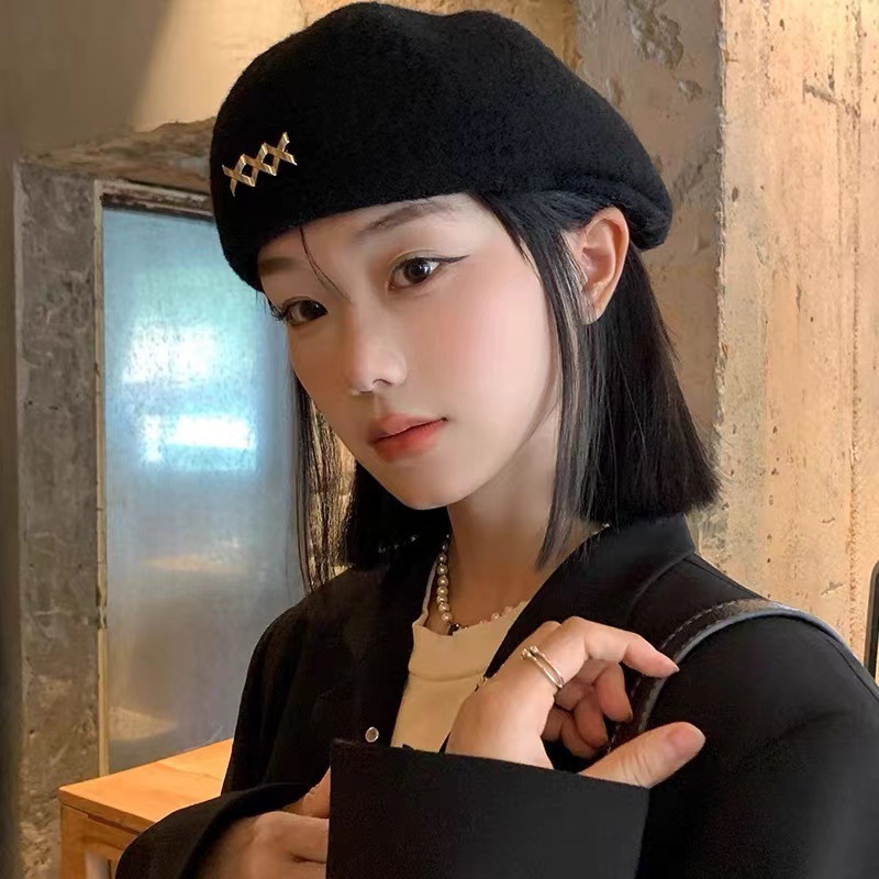 秋冬季反戴貝雷帽女韓系百搭毛呢保暖顯臉小大頭圍前進帽畫家帽潮